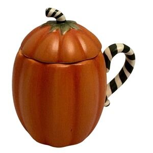 Retired Yankee‎ Candle Pumpkin Pie Ceramic Candle Holder Jar Striped Halloween